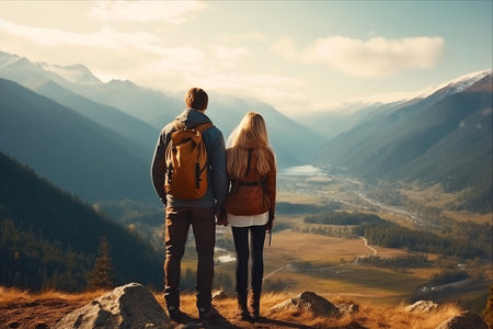 Romantic Adventures: Embracing Love amidst Majestic Mountainsの素材