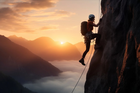 Majestic Journey: Conquering Heights â A Breath-taking Rock Climbing Adventure at Twilightの素材
