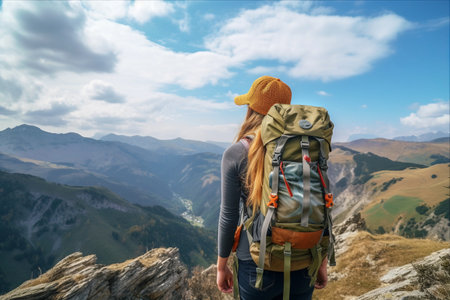 Reaching New Heights: A Fearless Girl Conquers the Majestic Mountain Rangeの素材