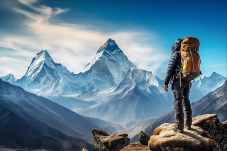 Immersed in Natural Splendor: A Hiker's Serene Journey Along the Everest Trek in Himalayas, Nepalの素材