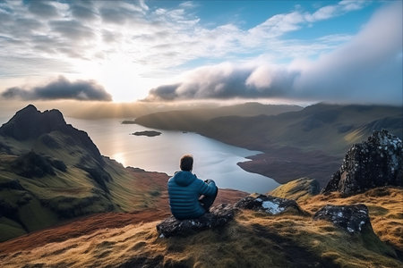 Majestic Morning Bliss: Capturing the Serene Isle of Skye from the Mountain Summitの素材