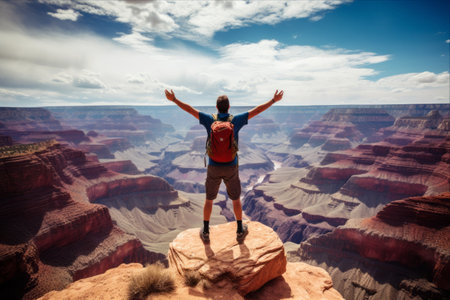 Conquering Heights: A Hiker's Triumph on the Majestic South Rim of Grand Canyon National Parkの素材