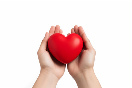 Expressing Love: A red heart delivered with care on a pristine white canvas --ar 3:2の素材