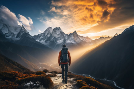 Trekking through the Majestic Khumbu Valley: A Hiker's Journey in the Himalayasの素材