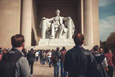 The Hauntingly Empty Lincoln Memorial: Tourists Without Facesの素材