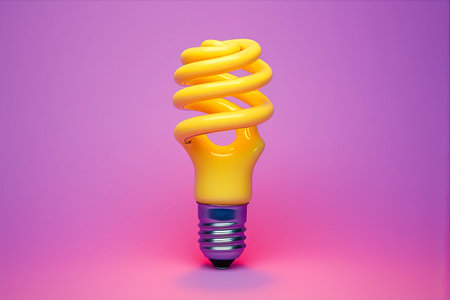 Unleashing Boundless Imagination: The Fusion of Blue and Pink Light Bulbs into Magical Purple on a Vibrant Yellow Canvas. A Celebration of Creativity, Teamwork, and Innovative Thinking for Limitless Success -- AR 3:2の素材