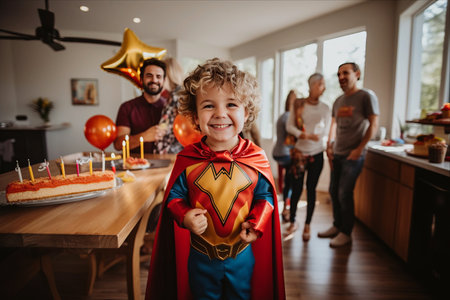 Joyful Family Gathering: Boy's Memorable 4th Birthday Celebration at Homeの素材