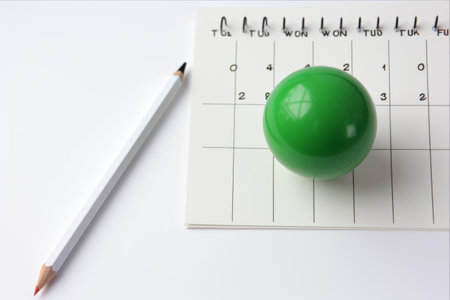 The Last Day: A Green Pin on the End of the Month on a White Calendarの素材