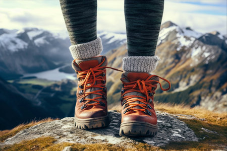 Feminine Adventure: Conquering Mountain Peaks with Leather Ankle Shoes and Knitted Wool Socksの素材