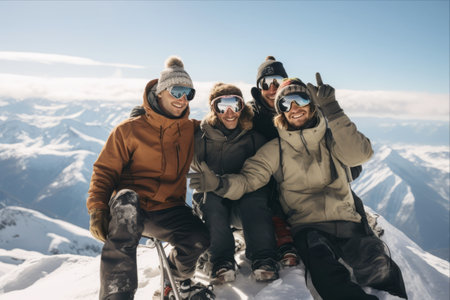 Summit Joy: Adventurous Snowboarders Embrace Thrills in Sheregesh Resortの素材