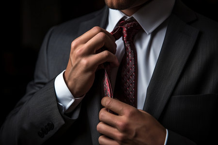 Prestige and Professionalism: The Art of a Businessman Adjusting His Tieの素材