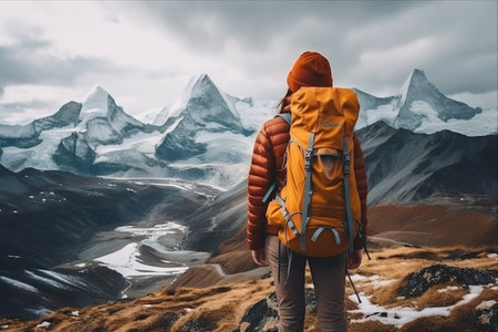 The Majestic Adventure: A Woman Traveler Conquering the Himalaya Mountainsの素材
