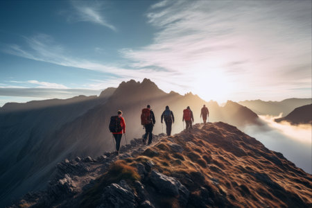Adventurous Hikers Scaling Majestic Mountain Peaksの素材