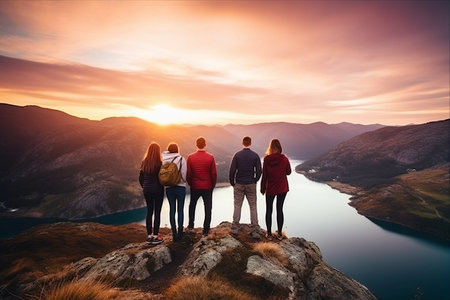 Conquering Nature's Beauty: A Captivating Group Adventure atop Sunlit Peaks & Serene Lakesの素材