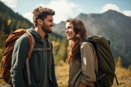 A Serene Encounter: Conversations Amidst Majestic Mountain Trailsの素材