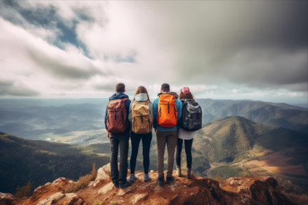 Summit Joy: Adventurous Friends Unite on Majestic Mountain Peakの素材