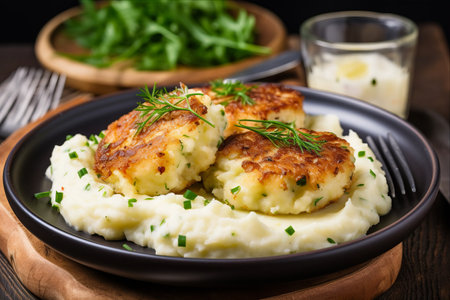 Culinary Delight: Irresistible Homemade Fish Cakes with Fluffy Mashed Potatoの素材