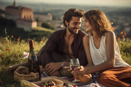Love in the Hills: A Romantic Picnic With Delights and Wineの素材