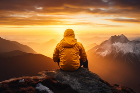 Solitude and Serenity: A Mountaineer's Reflections on the Majestic Sunsetの素材