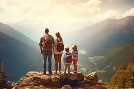 Unbreakable Bond: Embracing Nature's Majesty - A Family's Joyous Summit Strollの素材