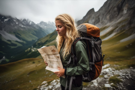 Uncharted Passions: A Fearless Girl Conquering the Majestic Austrian Alps with a Topographic Mapの素材