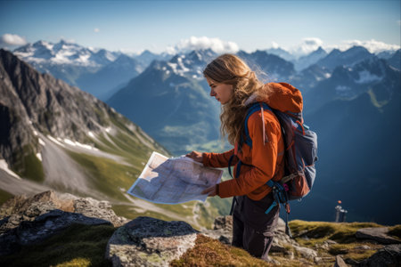 Conquering the Spectacular Austrian Alps: An Adventurous Girl's Thrilling Journey with a Topographic Mapの素材