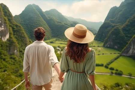 Embrace the Journey: Exploring Green Mountains Together â A Stylish Couple's Travel Adventureの素材