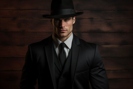 The Mysterious Man in Black: A Captivating Pose - AR 3:2の素材