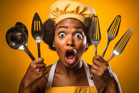 A Surprising Reminder: African American Cook in Yellow Studio Suddenly Recalls Important Meetingの素材