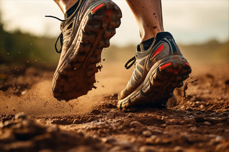 Conquering the Trail: Athlete's Feet Tackle Rocky Terrain in Intense Outdoor Trail Runの素材