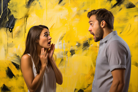 Vibrant Distraction: Artist Captivated by Yellow Backdrop, Forgets Important Meetingの素材
