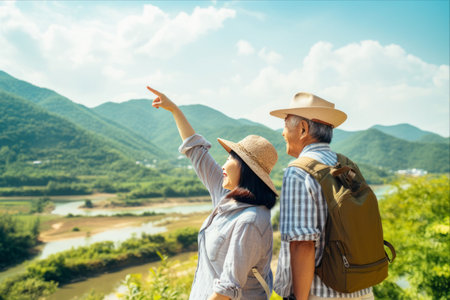 Embracing the Bliss: Unveiling the Delights of Asian Senior Couple's Romantic Mountain Escapadeの素材