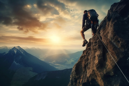 Conquering the Summit: A Fit Young Man's Determined Ascent to the Topの素材