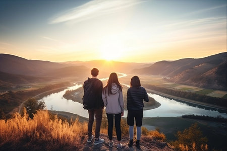 Journey to Tranquility: Discovering Nature's Canvas with Four Adventurous Friends by the Scenic Viewpointの素材