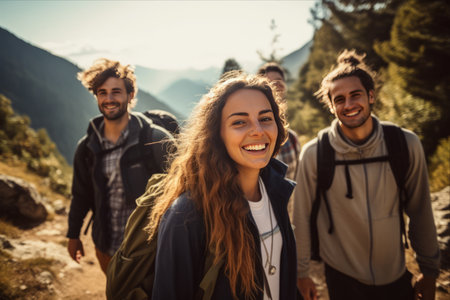 Journey Beyond Bounds: A Captivating Trekking Expedition Uniting Young Explorers, Celebrating Friendship and Wandering through Scenic Landscapesの素材