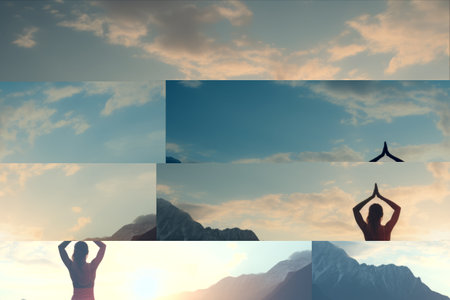 A Serene Journey: Yoga Amidst Majestic Mountains and Skyの素材