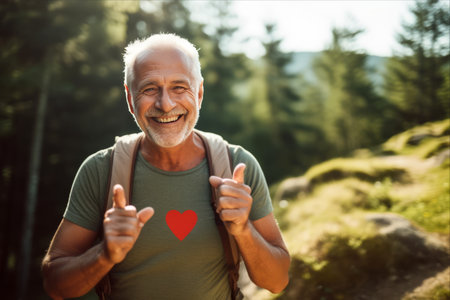 Love-Filled Portraits: Exploring Nature's Healing Power with Heart and Fitness Enthusiastic Senior Manの素材