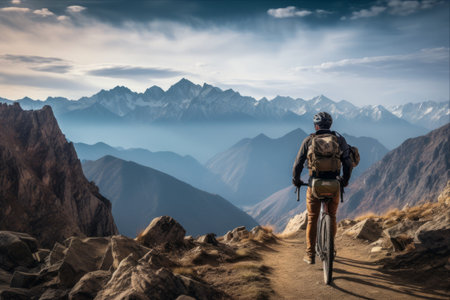Adventurous Men Cycling Amidst Breathtaking Mountain Scenery - Captivating 3:2 AR Perspectiveの素材