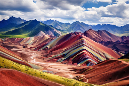 The Vibrant Splendor of Rainbow Mountains near Cuzco, Peruの素材