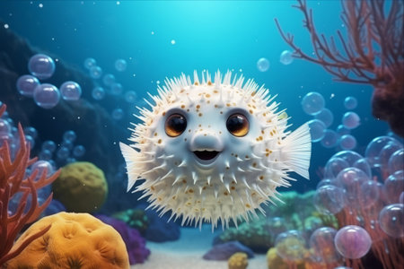 Pufferfish Paradise: A Captivating Underwater World in Stunning 3D Renderingの素材