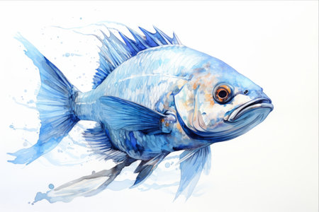 Captivating Cosmos: A Splendid Blue Fish Adorning a Serene White Canvas in AR 3:2の素材