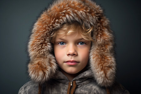 Fuzzy and Funny: A Winter Portrait of a Boy in a Quirky Hatの素材