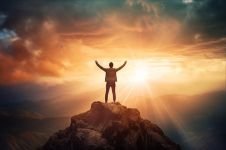 Achieving New Heights: A Silhouette of Success on the Mountainの素材