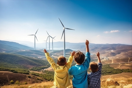 Enchanted Family Adventure:
Discovering the Majestic Windmill amidst Scenic Mountainscapeの素材