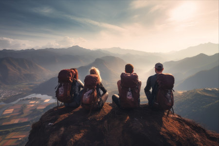 Awe-inspiring Valley Vistas: Backpackers Conquer the Mountain Peakの素材