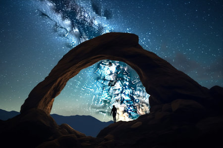 Starry Night Serenity: Embracing the Milky Way's Arch amidst Nature's Majesty, An Enchanting Journeyの素材