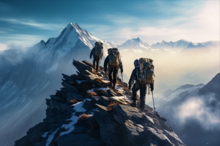 Conquering Heights: A Triumphant Journey of Three Alpinists on a Mountainの素材