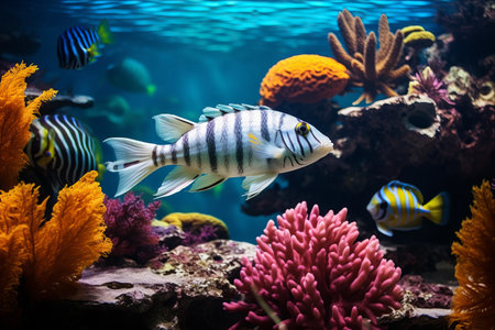 Hidden Havens: Scissortail Sergeant Fish Seeking Refuge in Vibrant Coral Reefsの素材