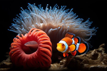 Harmonious Partners: The Fascinating Bond Between Sea Anemone and Clown Fish (3:2 Aspect Ratio)の素材