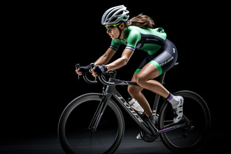 Cycling Passion Unleashed: An Exhilarating Portrait of a Female Athlete Racing towards Successの素材